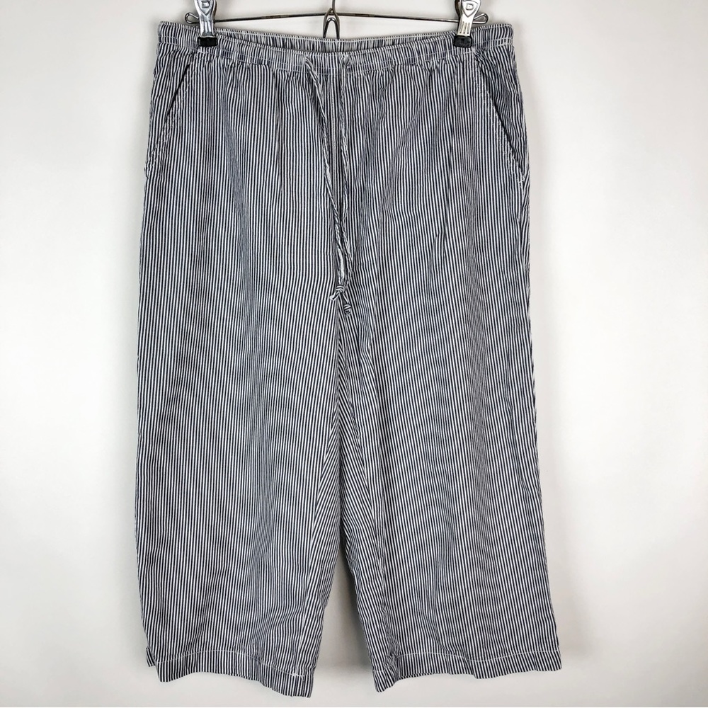 Karen Scott 100% Cotton Wide Leg Cropped Pants Vertical Striped Blue White
